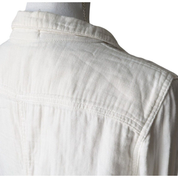 CP Shades Ivory Smocked Cotton Gauze Button Down Shirt Size Small V Neck Collar - Picture 8 of 8